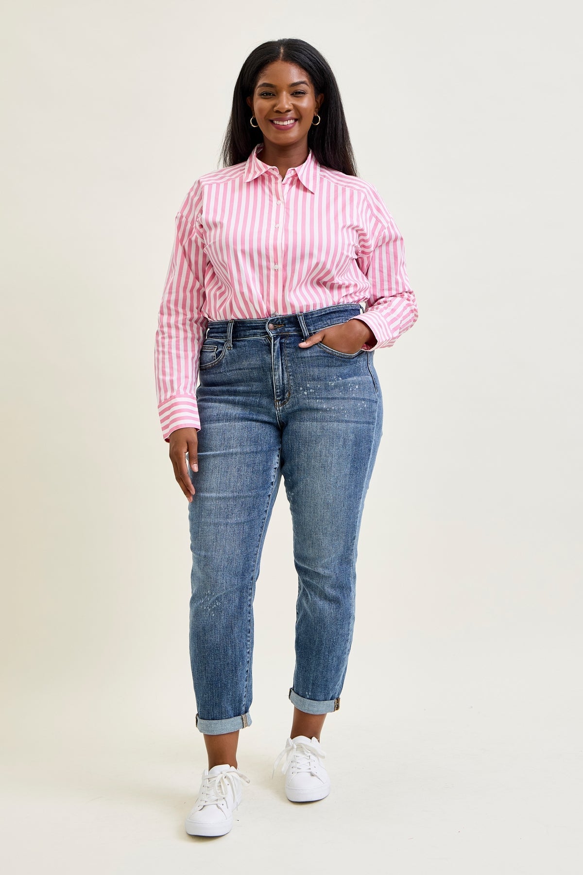 Margot High Rise Bleach Splash Boyfriend Jeans - PLUS