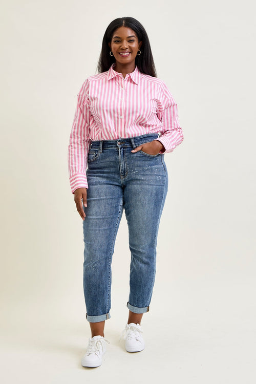 Margot High Rise Bleach Splash Boyfriend Jeans - PLUS