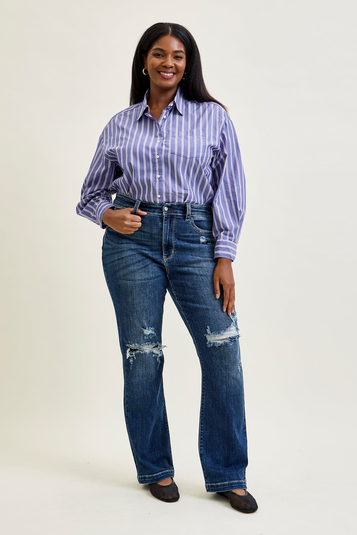 Lucy Mid Rise Hand Sand & Mildly Distressed Bootcut Jeans - PLUS