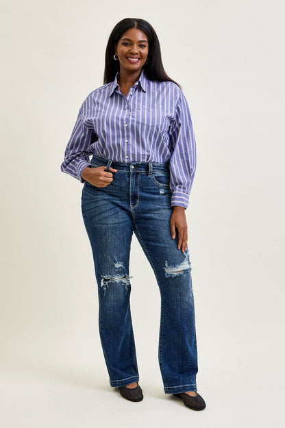 Lucy Mid Rise Hand Sand & Mildly Distressed Bootcut Jeans - PLUS