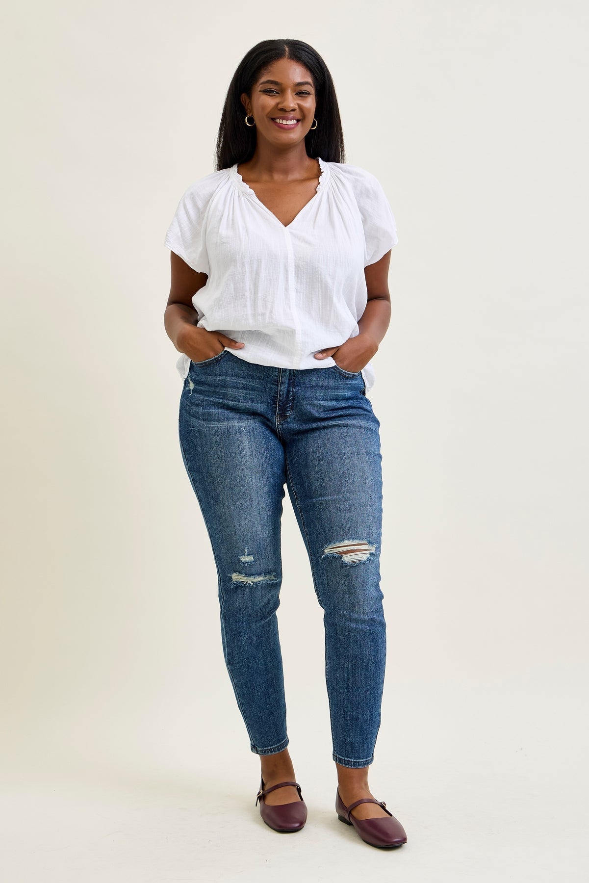 Freya Mid Rise Tummy Control Distressed Skinny - PLUS
