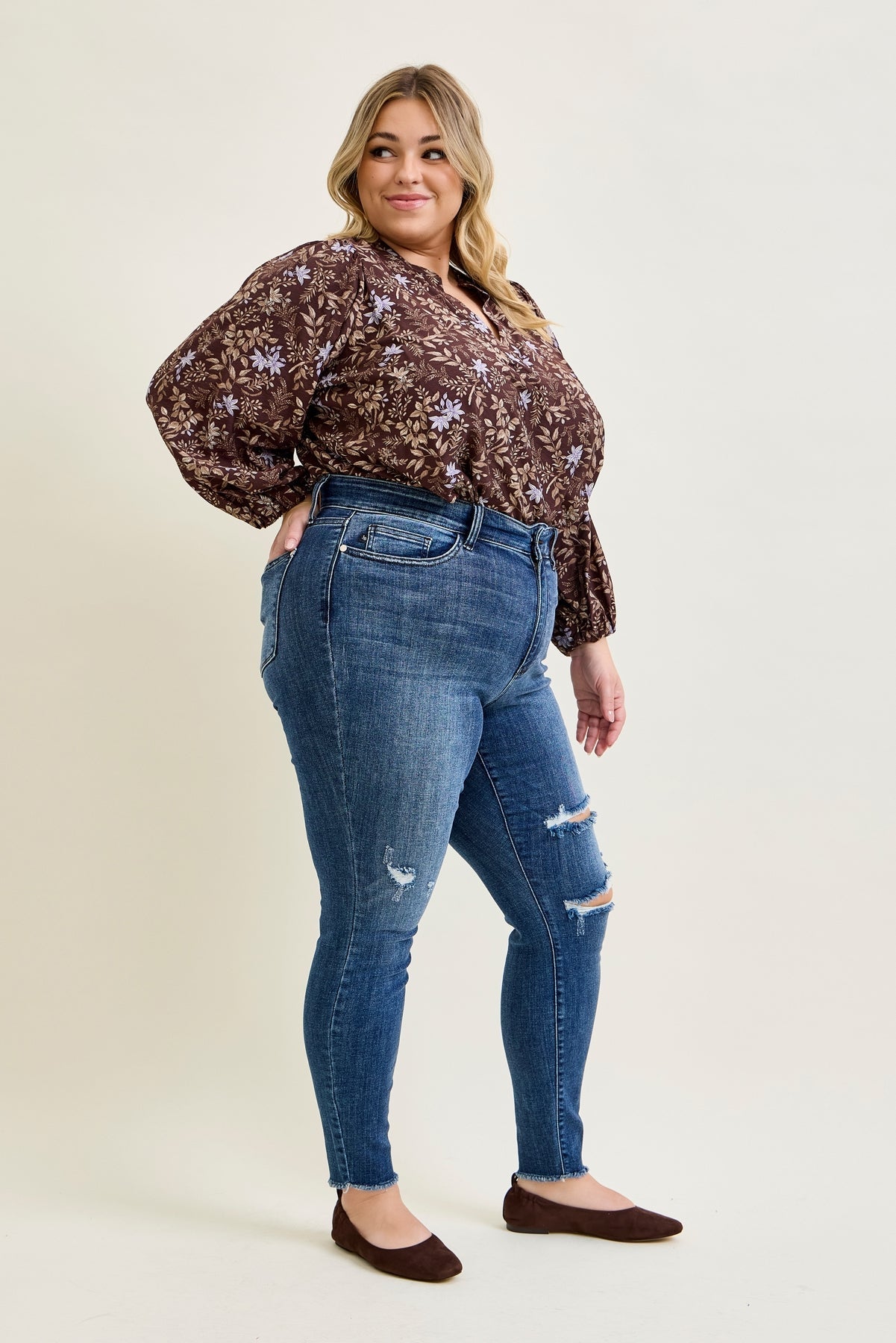Andrea High Waist Skinny Jeans with Rips - PLUS