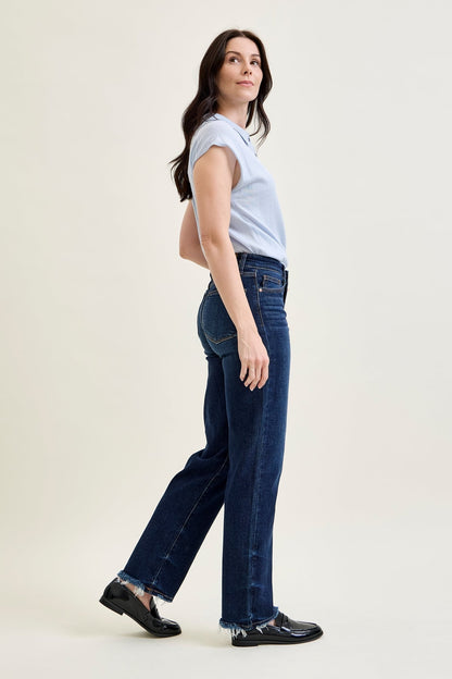 Selena Mid Rise Straight Leg with Fray Hem