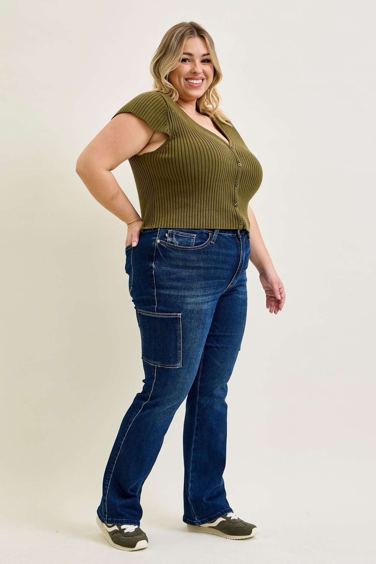 Karla High Rise Cargo Bootcut Jeans - PLUS