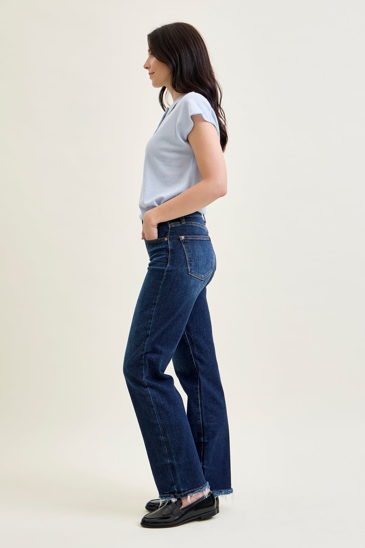 Selena Mid Rise Straight Leg with Fray Hem