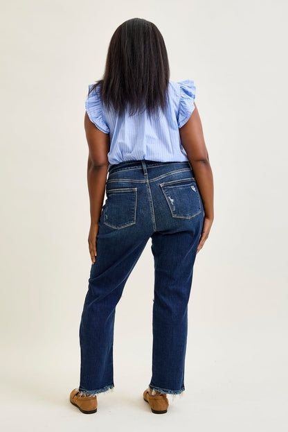Lisse Mid Rise Ripped Straight Fit Jeans - PLUS