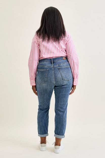 Margot High Rise Bleach Splash Boyfriend Jeans - PLUS