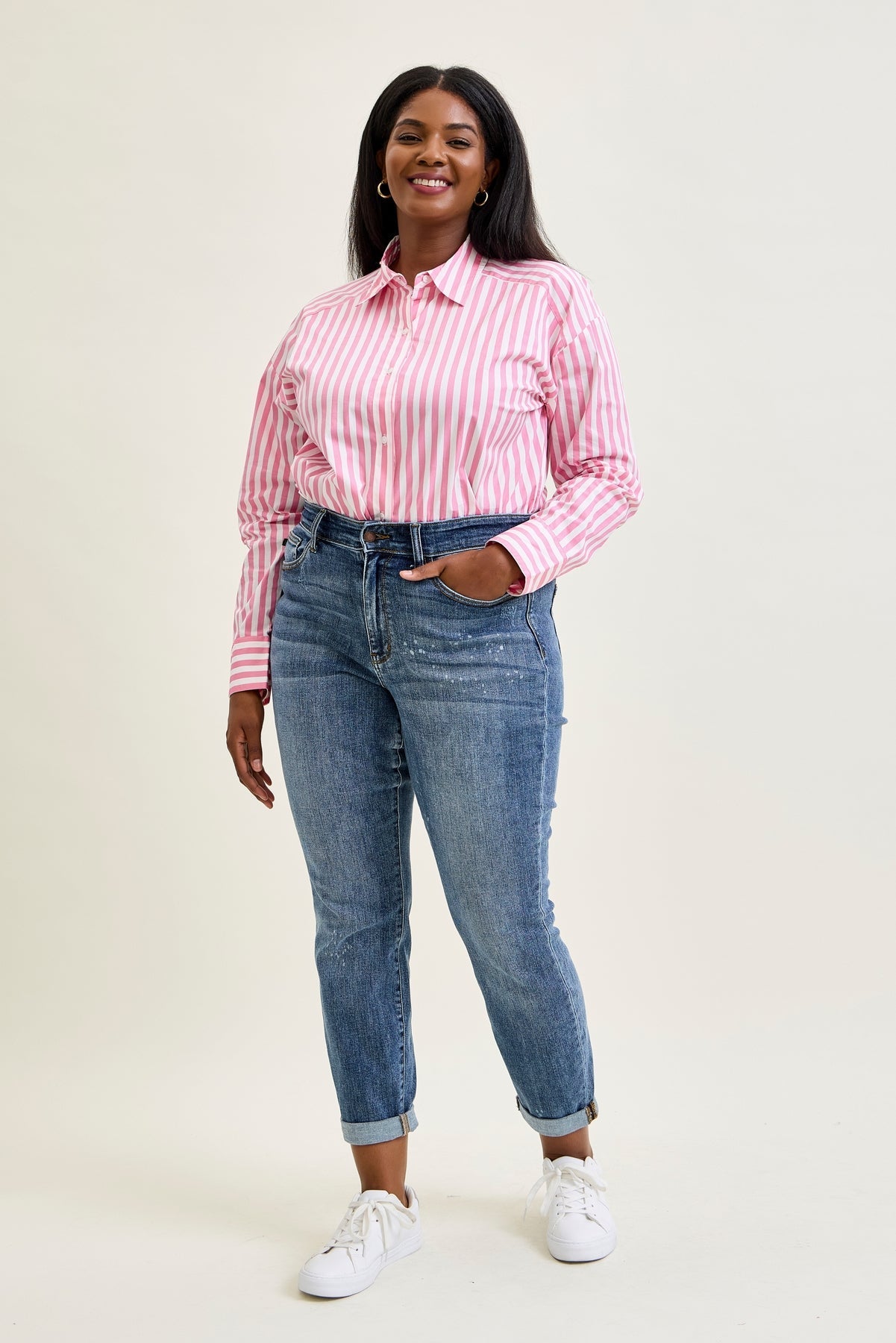 Margot High Rise Bleach Splash Boyfriend Jeans - PLUS