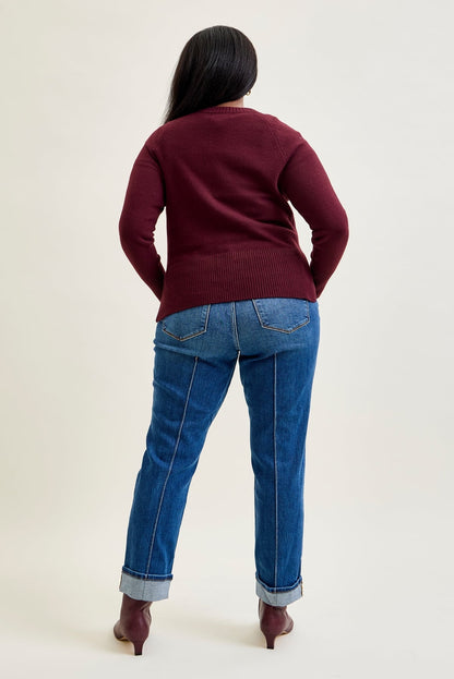 Sally High Rise Front Seam Detail & Cuffed Straight Fit Jeans - PLUS