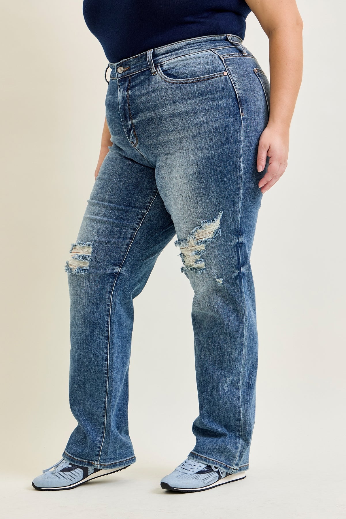 Kaylee High Waist Distressed Dad Jeans - PLUS