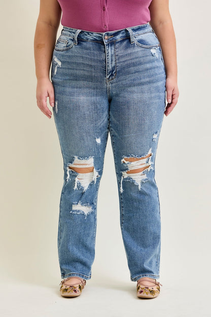 Faye Stone Wash Ripped Bootcut Jeans - PLUS