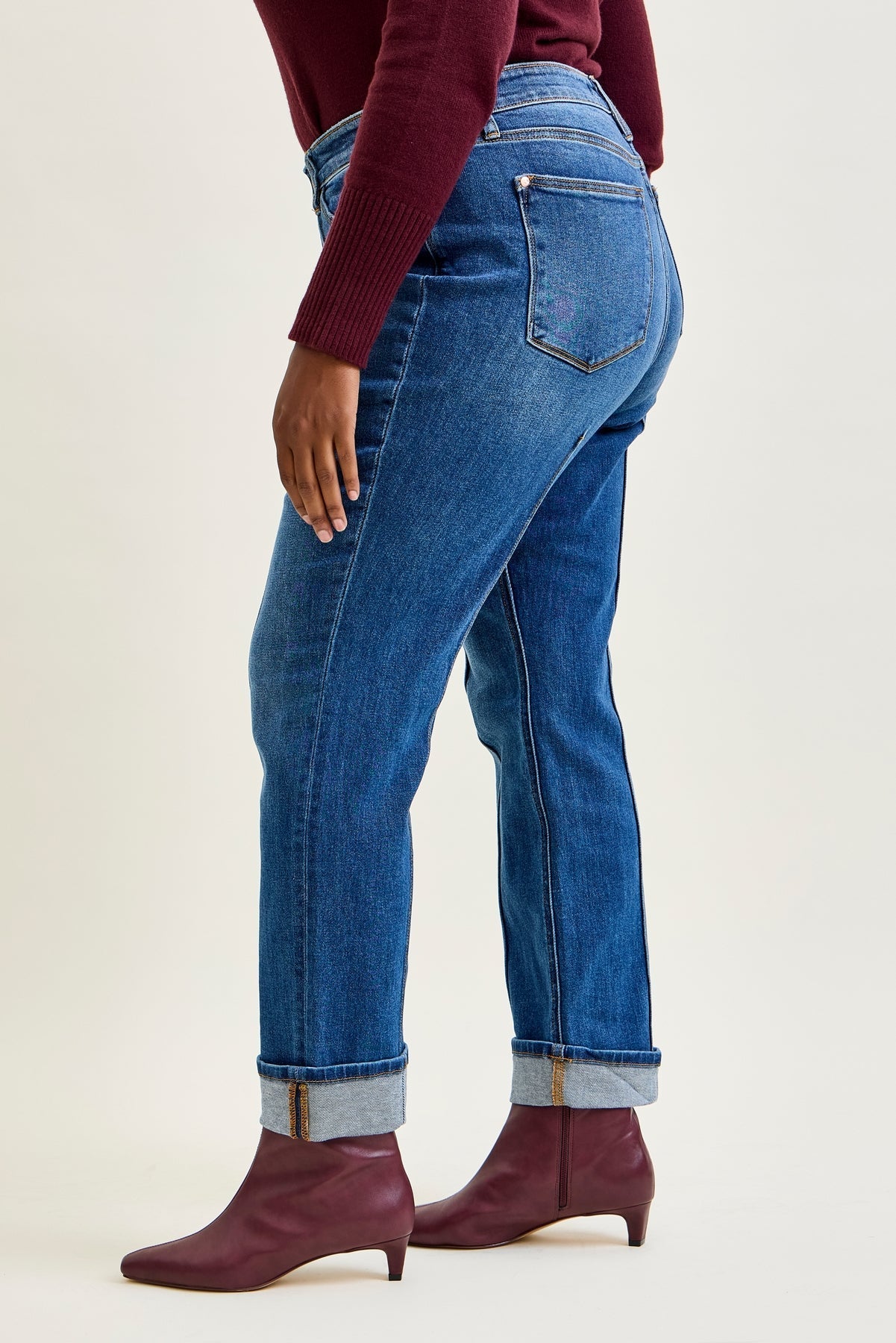 Sally High Rise Front Seam Detail & Cuffed Straight Fit Jeans - PLUS