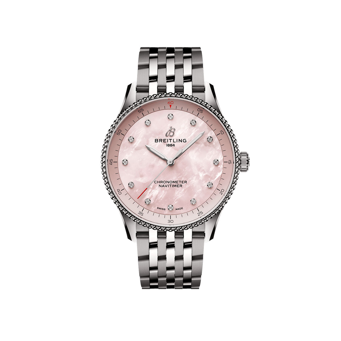 Unworn 2024, Breitling Navitimer 32,  Stainless Steel and 12 Diamonds, Ref# A77320D91K1A1, box and papers