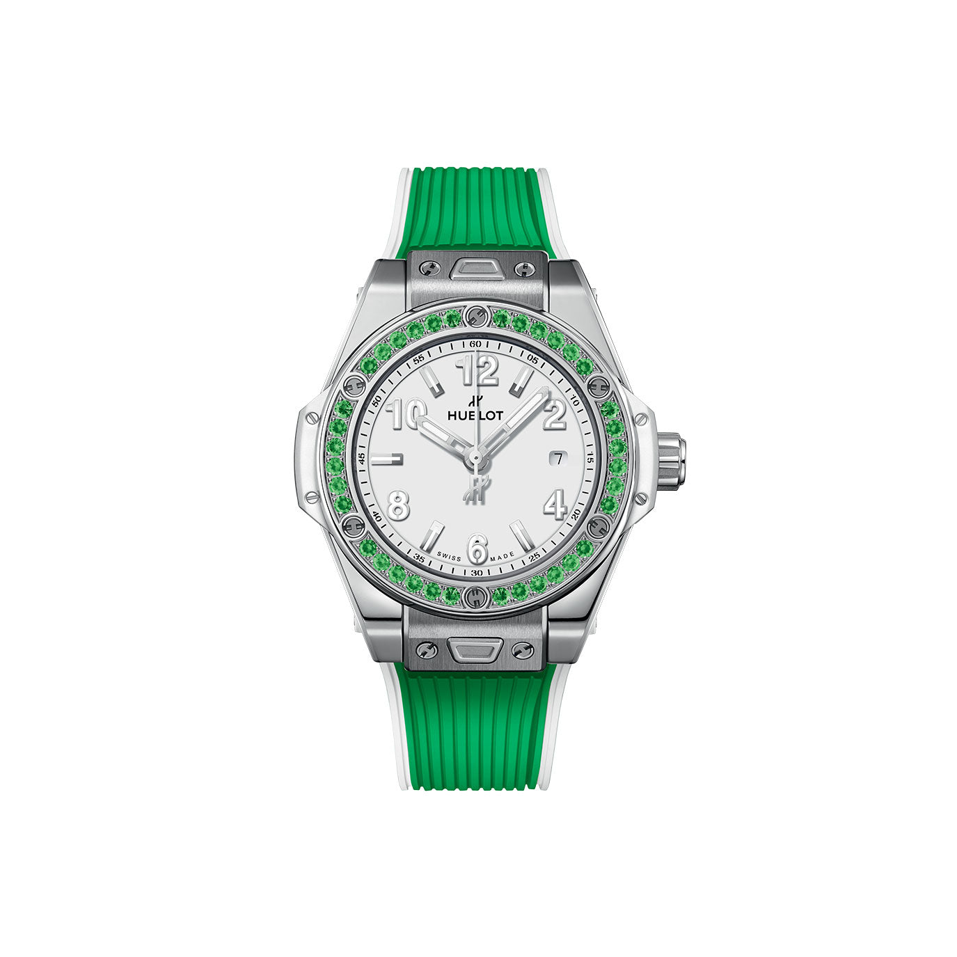 Unworn Hublot Big Bang One Click Joyful Steel Apple Green 33, 485.SG.2210.RX.1222, box and papers