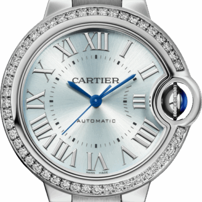 Unworn Cartier Ballon Bleu de Cartier, Stainless Steel and Diamonds, 33mm, Ref# W4BB0028, box and papers