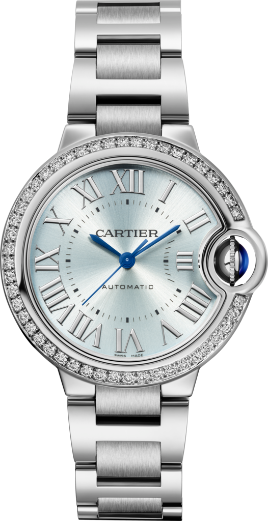 Unworn Cartier Ballon Bleu de Cartier, Stainless Steel and Diamonds, 33mm, Ref# W4BB0028, box and papers