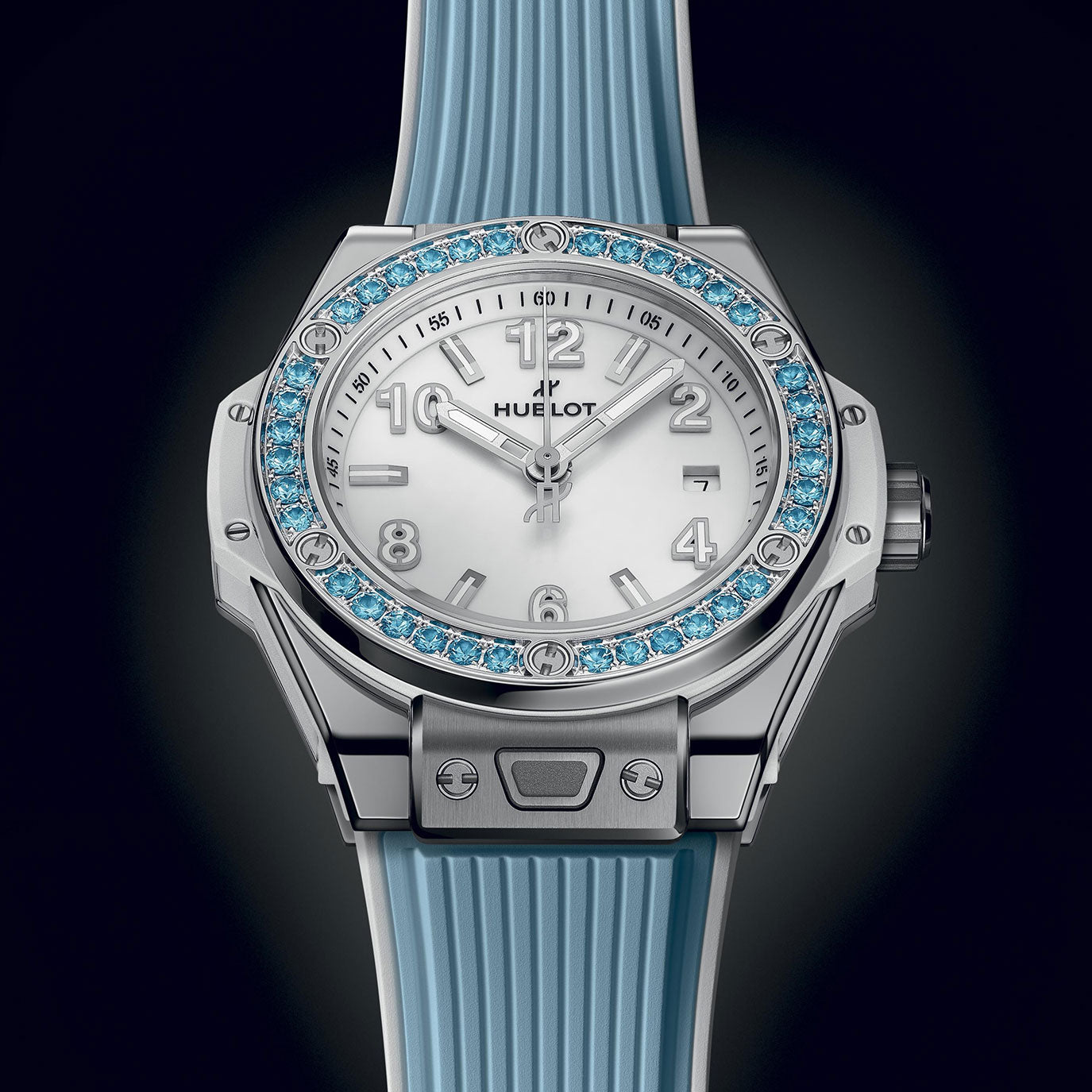 Unworn Hublot Big Bang One Click Joyful Steel Sky Blue 33, 485.SL.2210.RX.1207, box and papers - Image 3