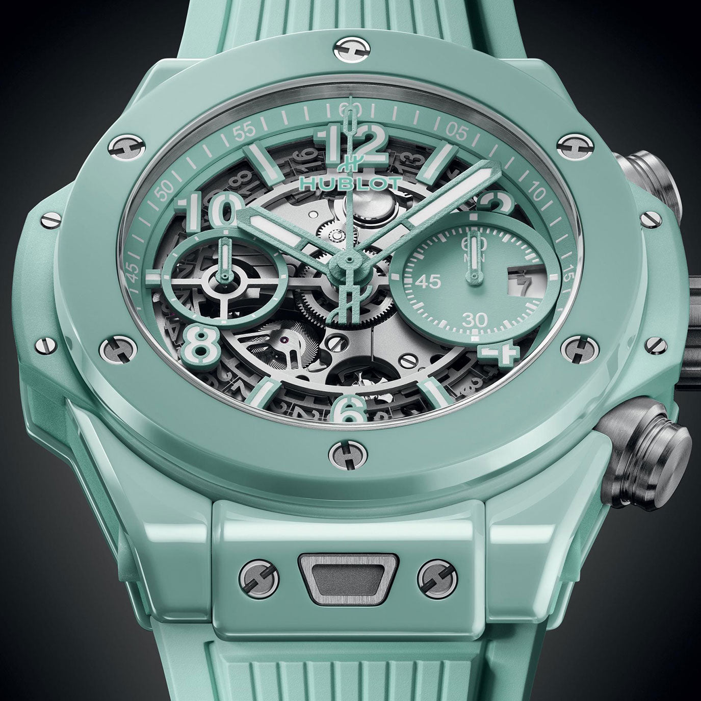 Unworn Hublot Big Bang Unico Mint Green Ceramic 42, 441.GS.5221.RX, box and papers - Image 4