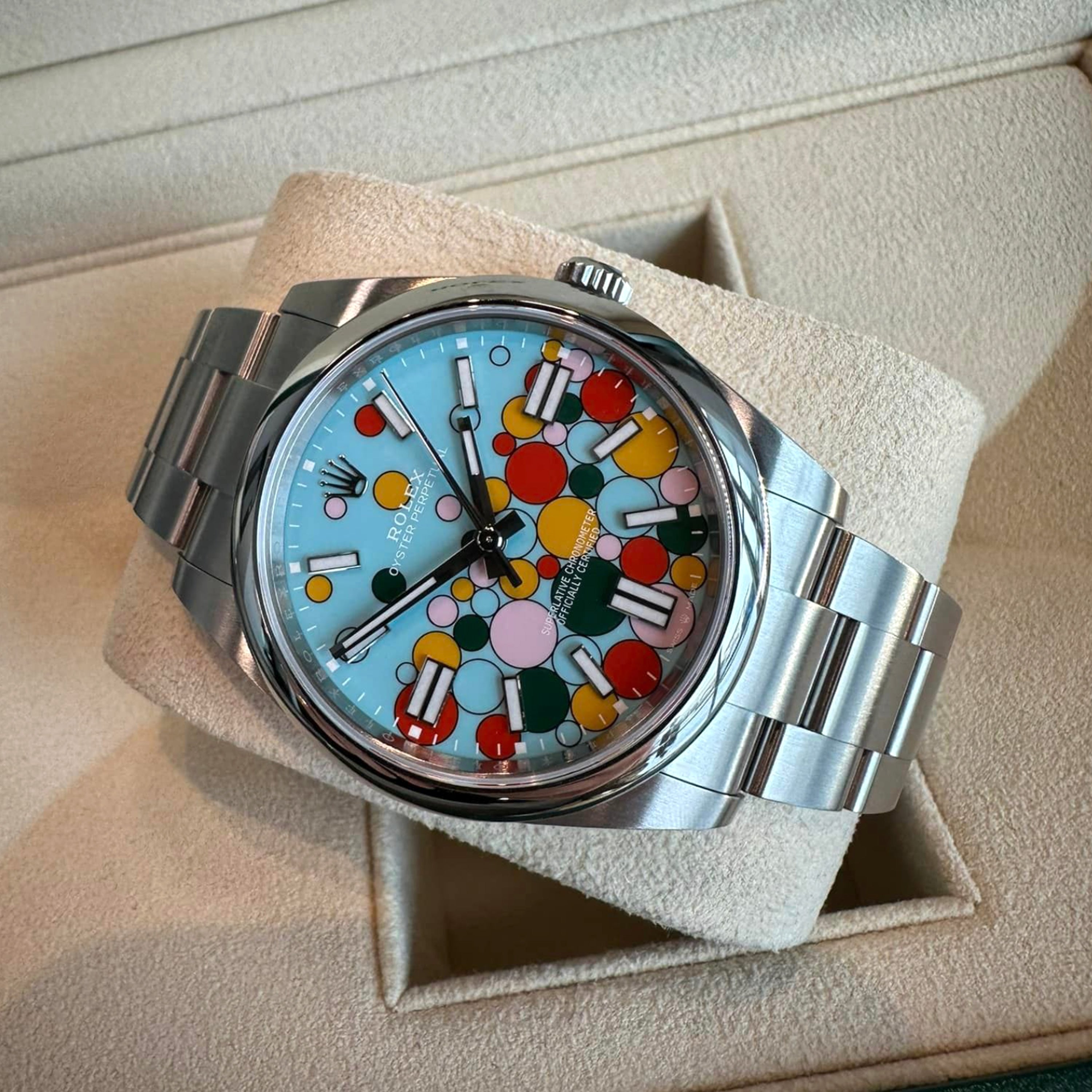 Rolex Oyster Perpetual 41, Oystersteel, 41mm, Turquoise Celebration Motif Dial, Ref# 124300-0008 - Image 5