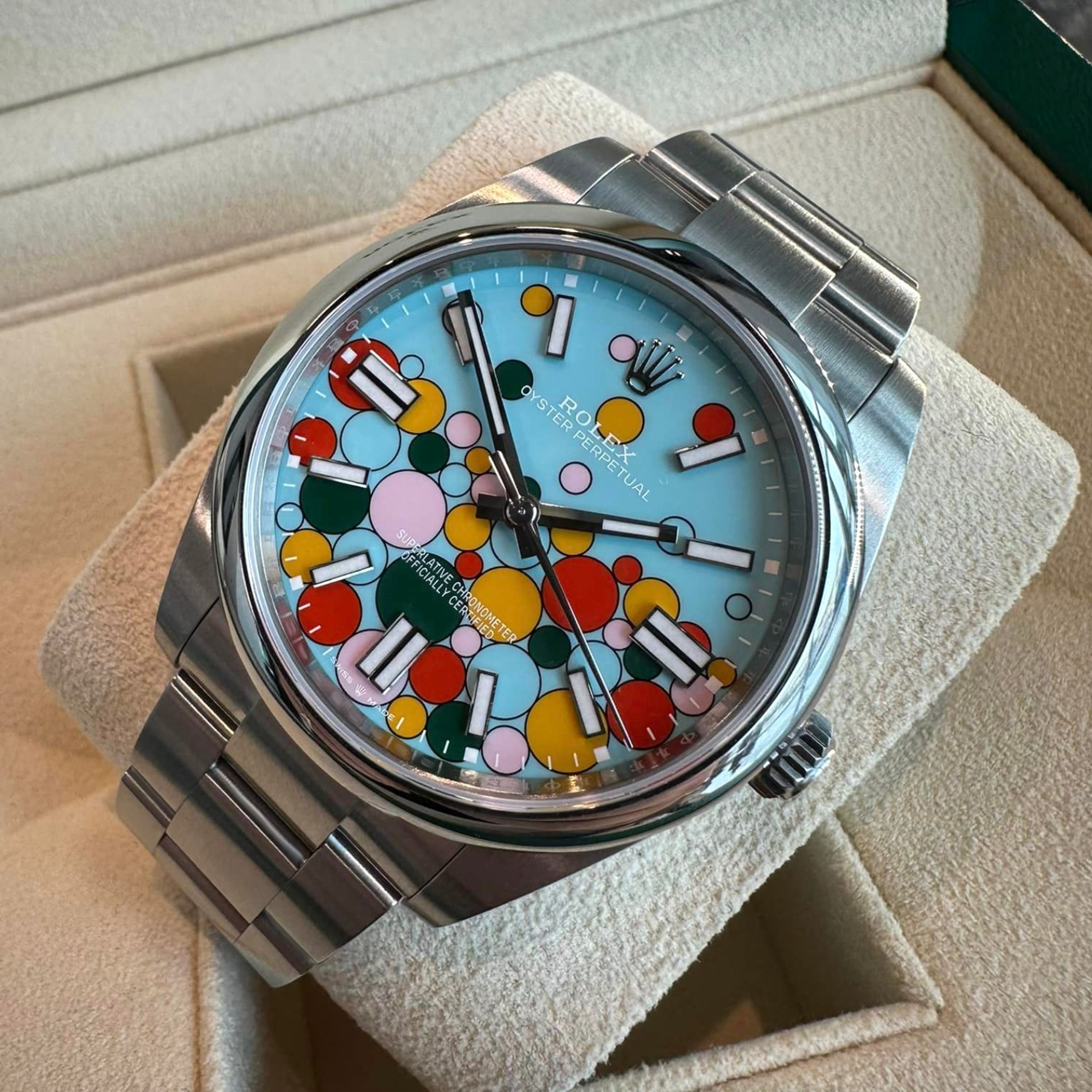 Rolex Oyster Perpetual 41, Oystersteel, 41mm, Turquoise Celebration Motif Dial, Ref# 124300-0008 - Image 7