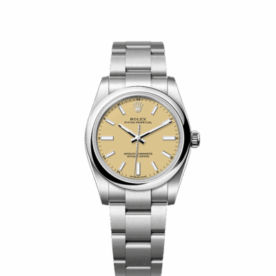 Unworn 2025, Rolex Oyster Perpetual, Oystersteel, 34mm, Beige dial, Domed Oyster, Ref# 124200-0007, box and papers