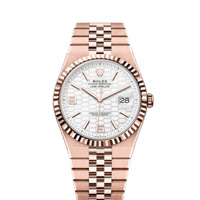 Unworn 2025, Rolex Land-Dweller 40, 18k Everose Gold, Intense white dial, Fluted Flat Jubilee, Ref# 127335-0001, box and papers