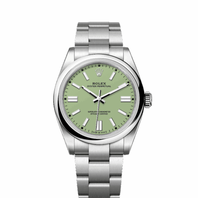 Unworn 2025, Rolex Oyster Perpetual, Oystersteel 41mm, Pistachio-green dial, Domed Oyster, Ref# 134300-0006, box and papers