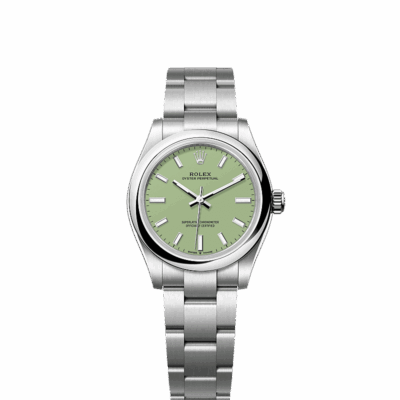 Unworn 2025, Rolex Oyster Perpetual, Oystersteel, 31mm, Pistachio-green dial, Domed Oyster, Ref# 277200-0012, box and papers